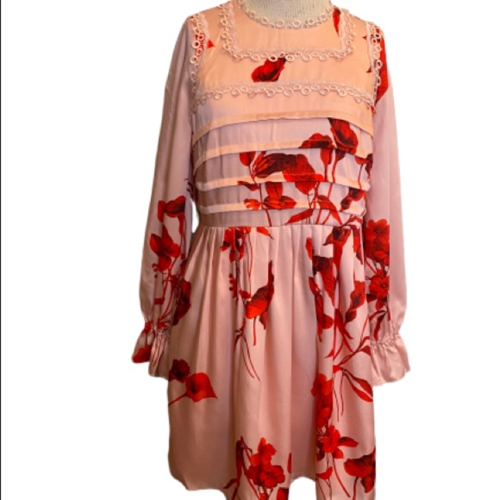 Ted Baker Pink Fantasia Lace Trim Dress Size 12